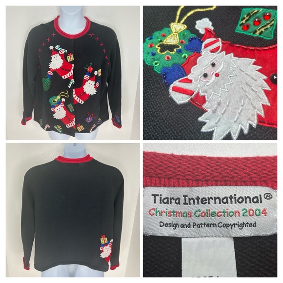 Tiara‎ International Vintage Ugly Christmas Sweater Womens Large Holiday Santa - Picture 1 of 15